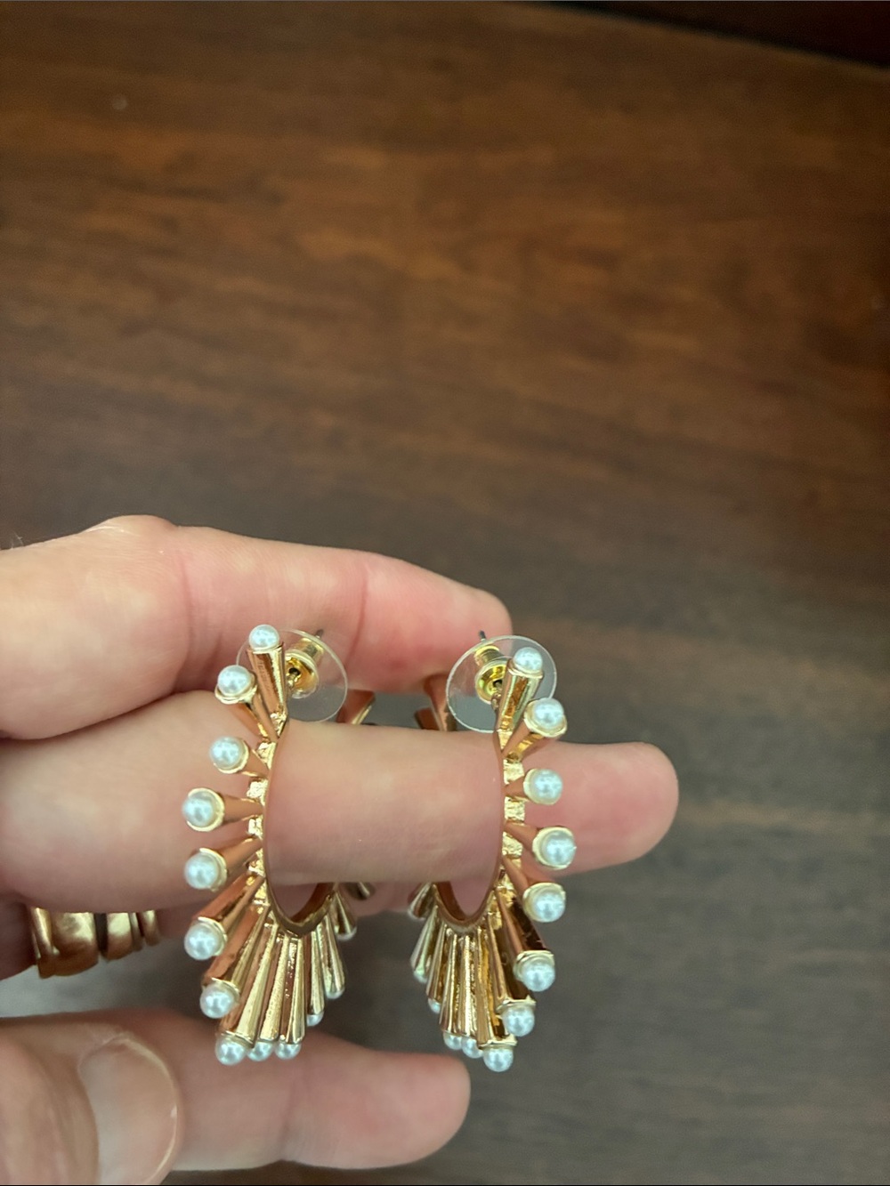 Park Lane Gold Hoop Earrings with Pearl Accents